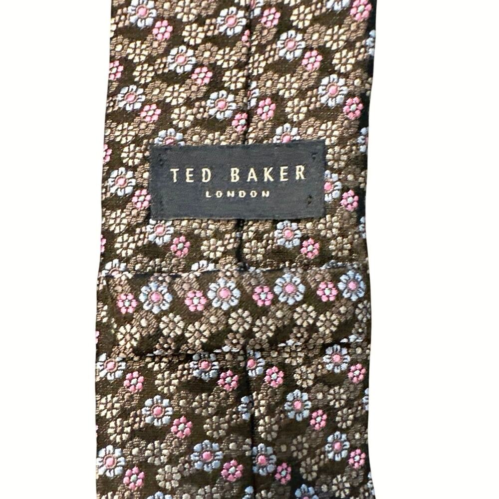 TED BAKER London Men's 100% Silk Designer Skinny Necktie FLORAL Metallic